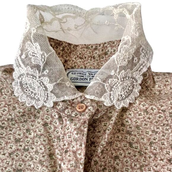 Vintage 70s Prairie Micro Floral Puffy Sleeves Lace Trim Cottage Pioneer Small - Picture 3 of 11